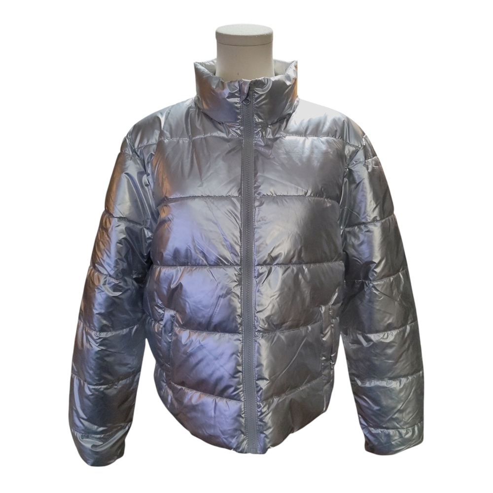 🆕️ Time and Tru Womens Silver Metallic Puffer Coat Size Medium (8-10) - Picture 4 of 7